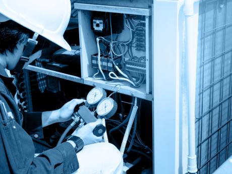 Blue and white HVAC technician image