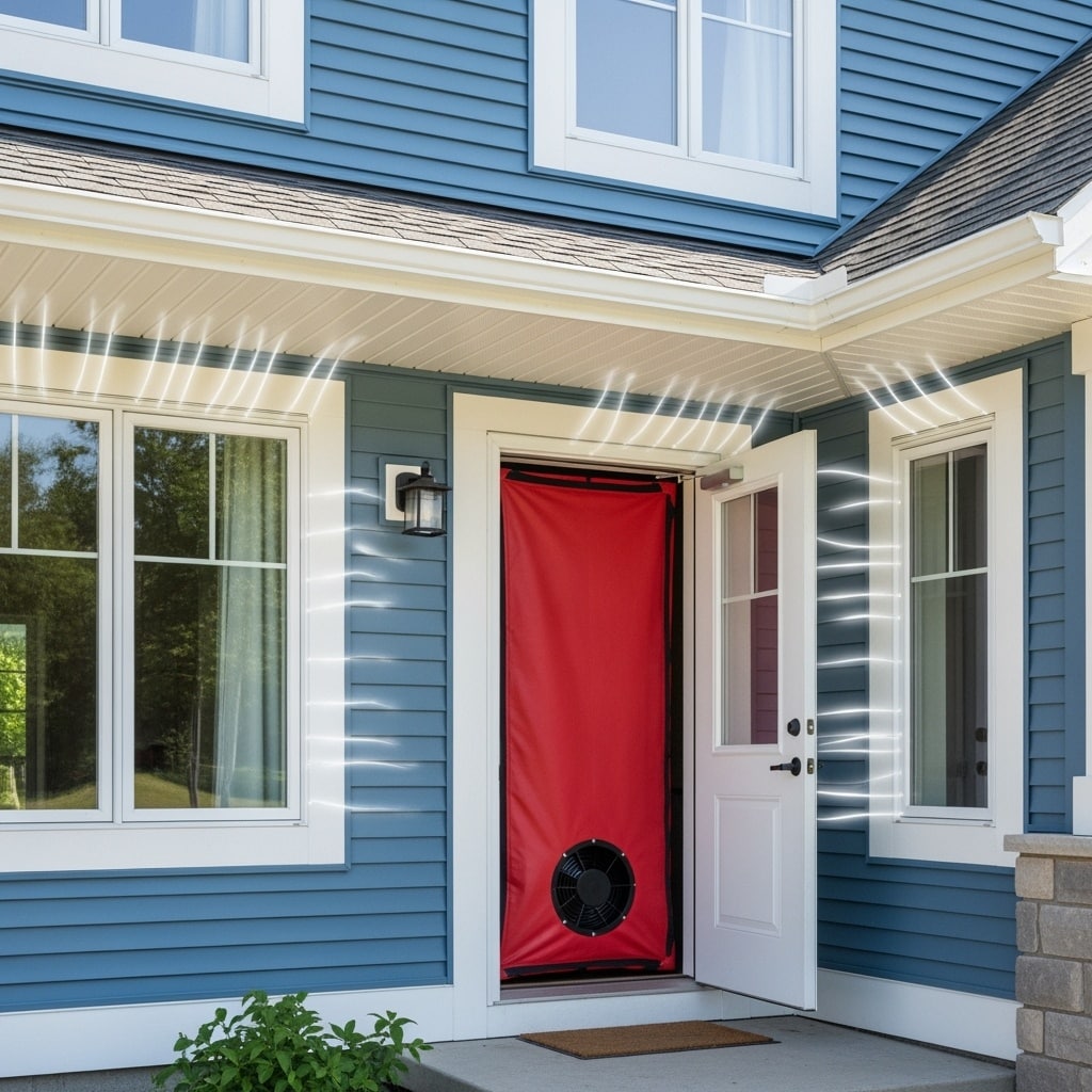 Manual J for existing homes blower door test measuring air leakage for load calculation