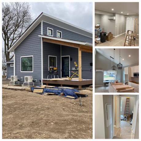 four images of a home renovation stitched together