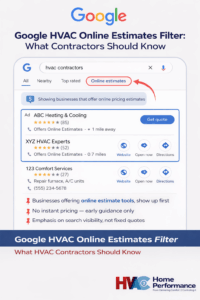 Google HVAC online estimates filter shown in local search results